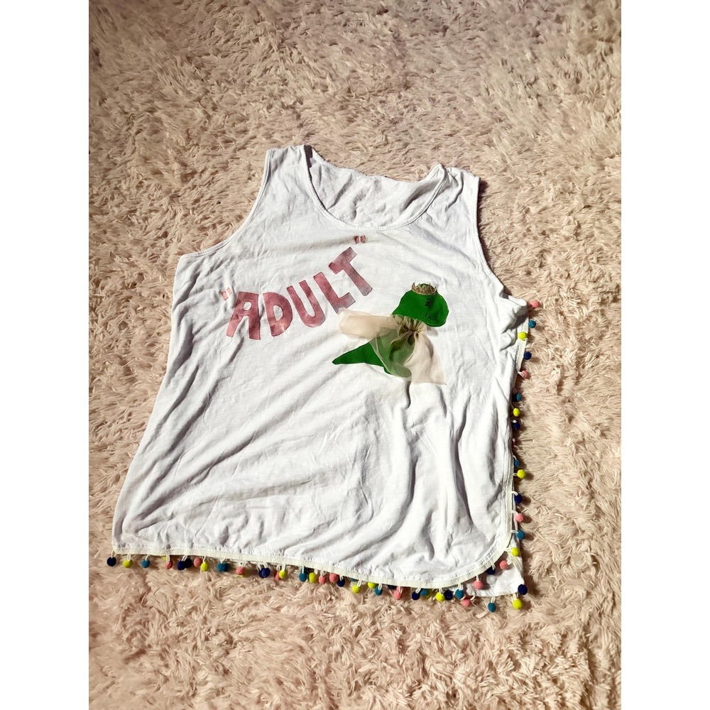 Princess Dino Applique Pom Pom Upcycled Tunic Womens Size Large Kidcore